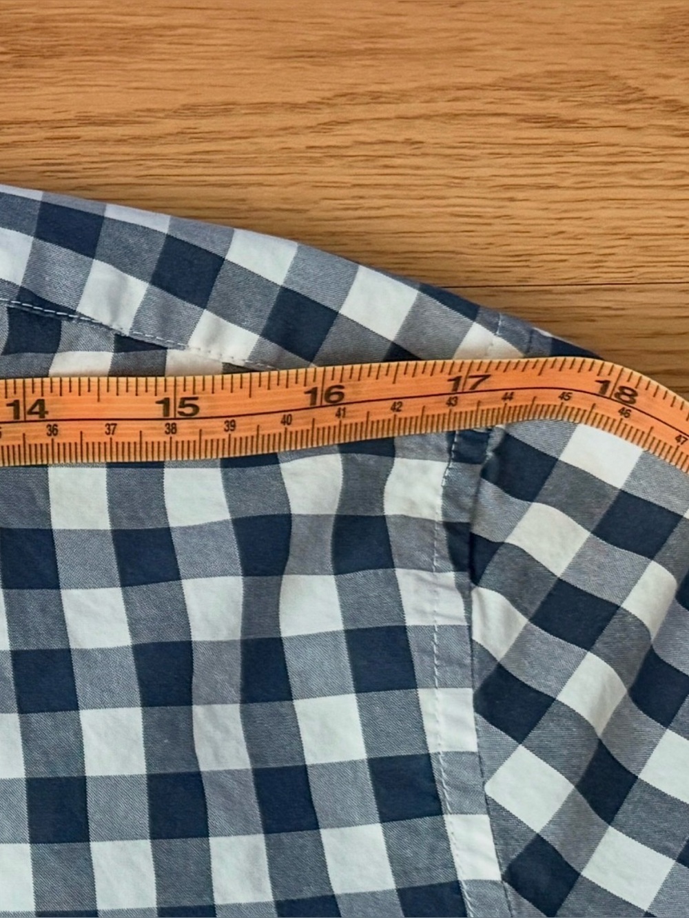 Upcycled J. Crew Navy and White Gingham Button-Down Shirt with Ruffle Neck - Picture 12 of 14